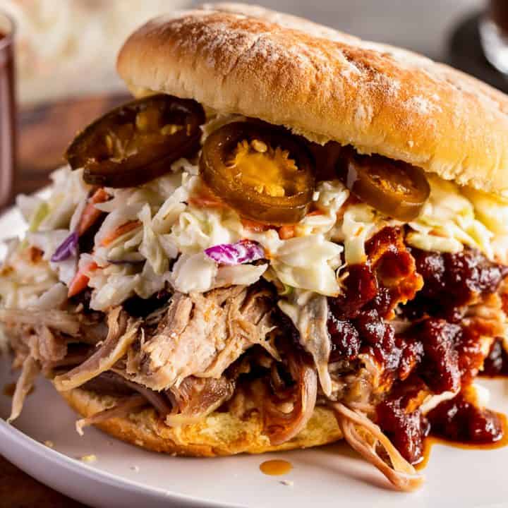 Pulled Pork Sandwich with BBQ Sauce and Coleslaw That Zest Life