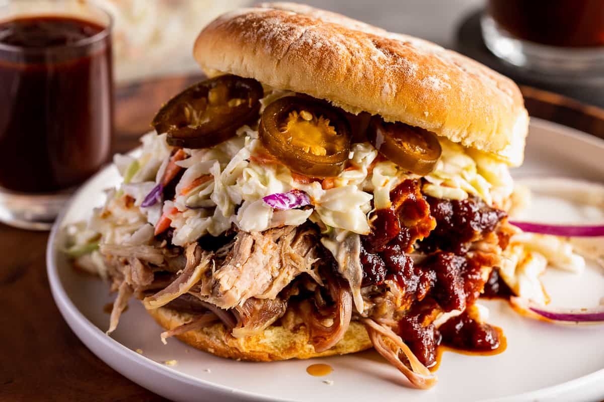 Pulled Pork Sandwich with BBQ Sauce and Coleslaw - That Zest Life